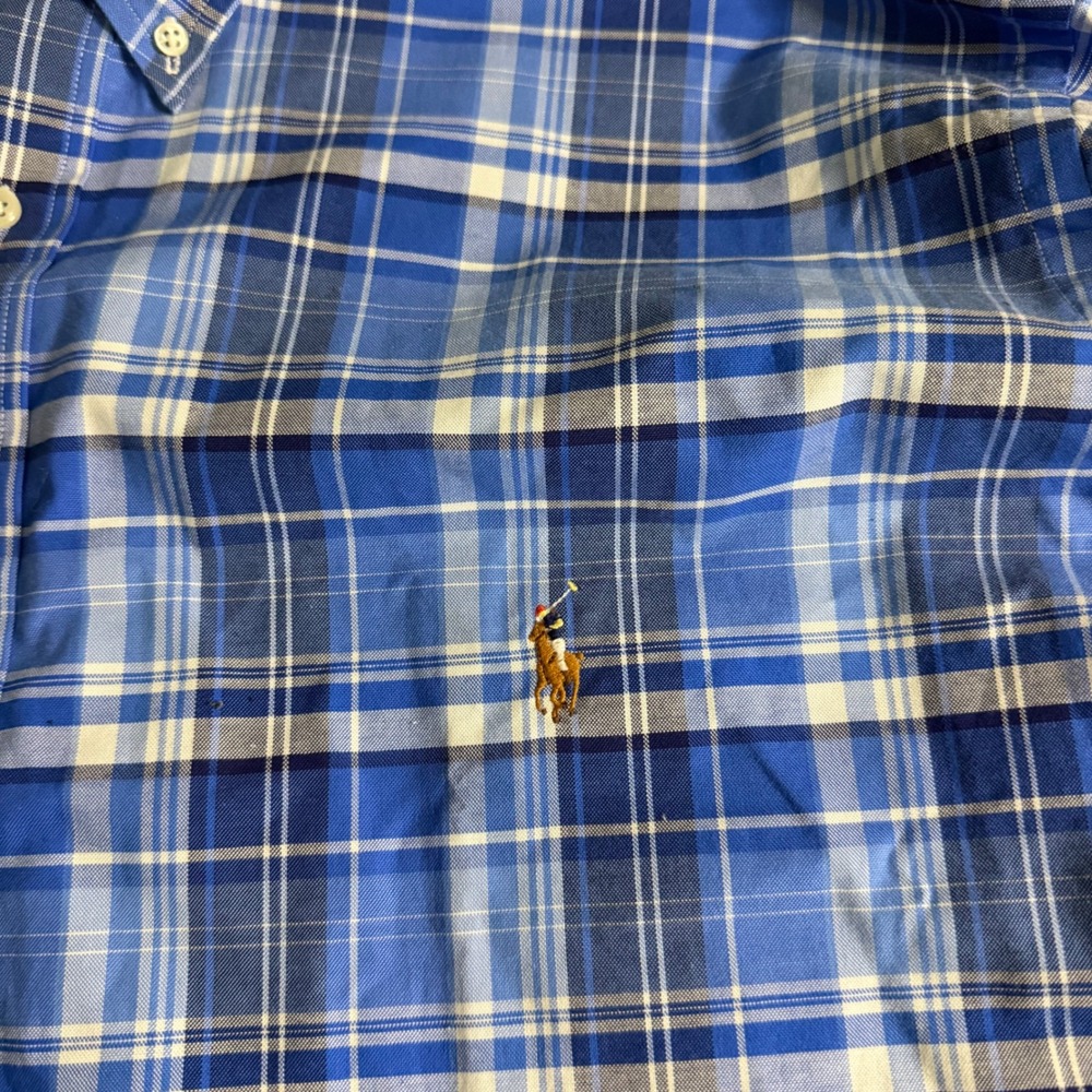 Polo Ralph Lauren Button Down Mens 3XB Blue Plaid Preppy Casual Flesh Pony Logo - Picture 3 of 7